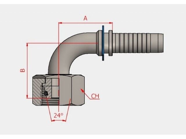 Metrik Somunlu 90 Derece Rakor 1/4'' M14*1,5 8L