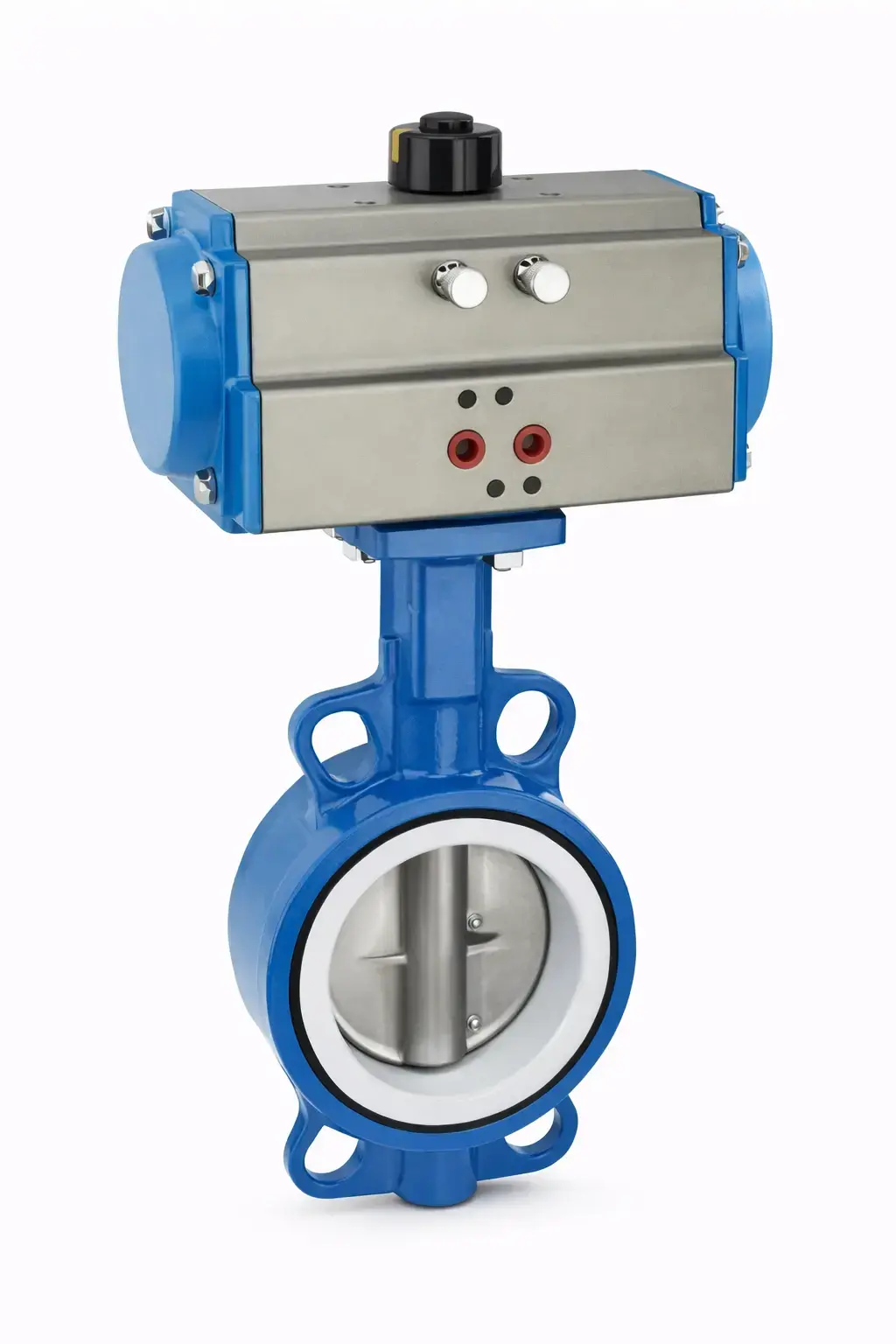 Wafer kelebek vana AISI 316 klapeli teflon contalı DN250 10″ Tek etkili pnömatik aktüatörlü