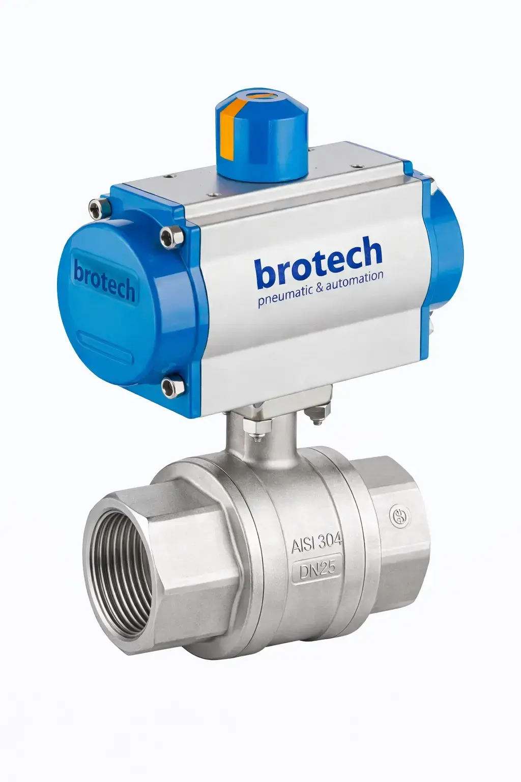 DN 65 2 1/2″ tepe flanşlı 2 parçalı paslanmaz dişli küresel vana Tek etkili pnömatik AISI 304