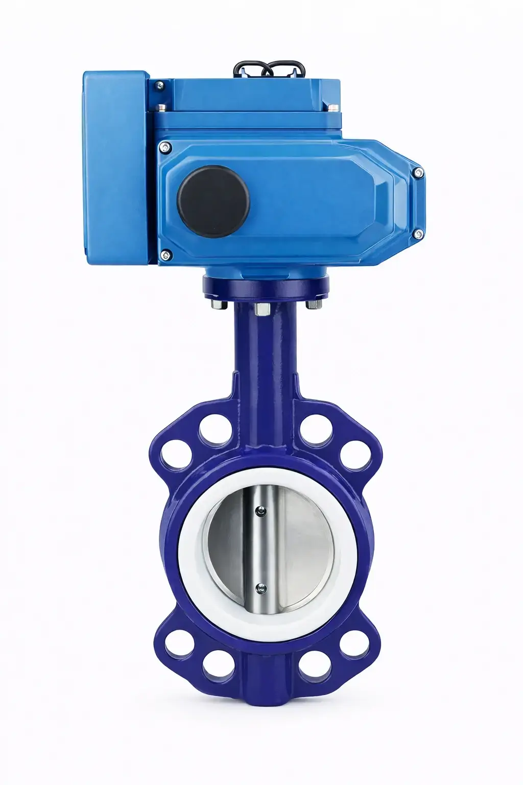 Wafer kelebek vana teflon klapeli saf teflon contalı DN100 4″ 220V AC elektrik aktüatörlü