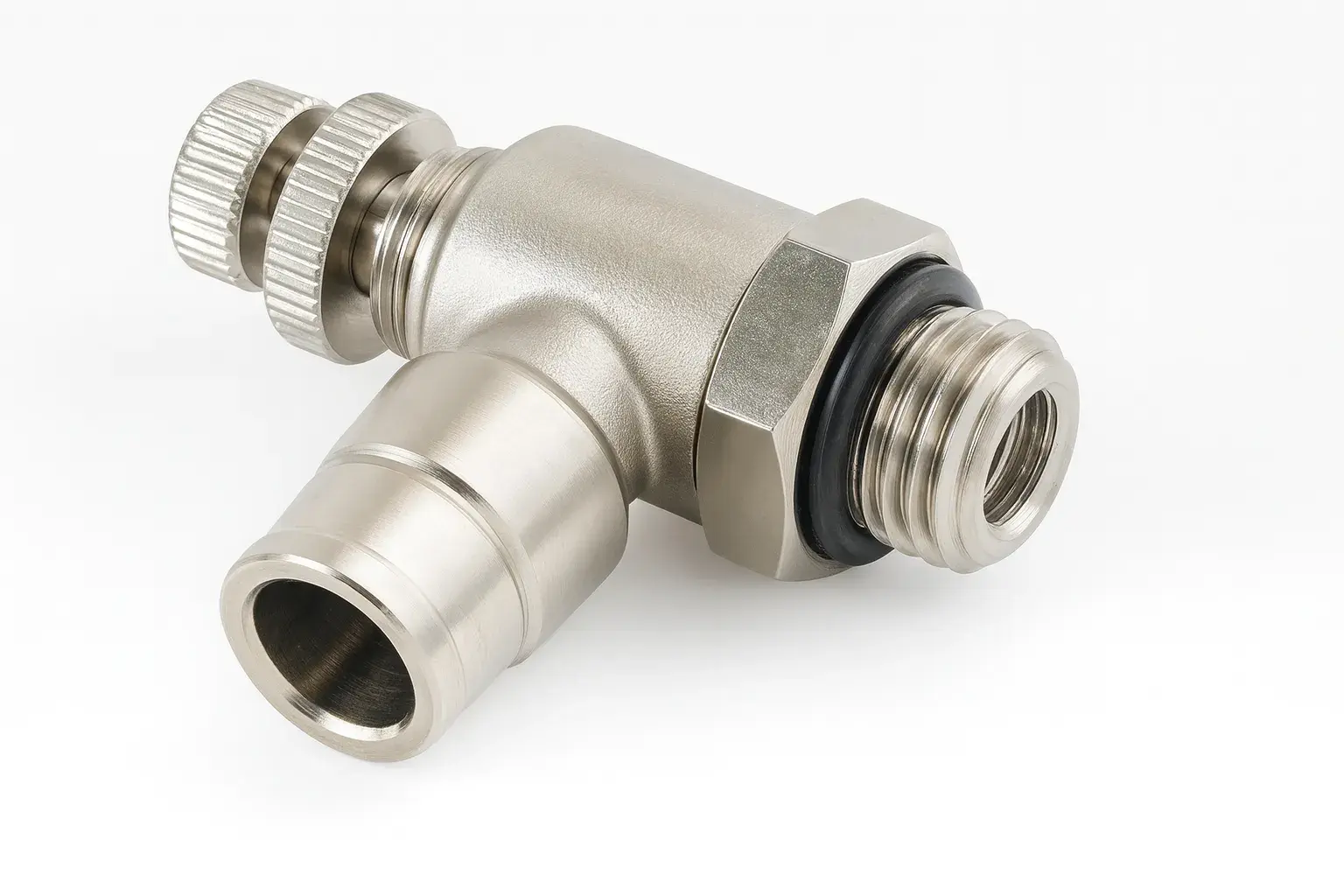 Pnömatik Metal Dirsek Tip Hız Ayar Bağlantı D 6 mm R 1/8″