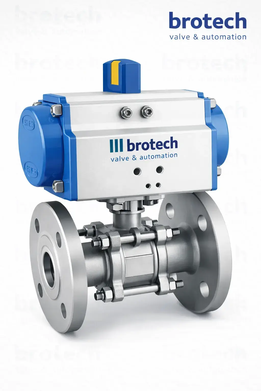 DN 15 1/2″ tepe flanşlı 3 parçalı paslanmaz flanşlı küresel vana çift etkili pnömatik aktüatörlü AISI 304