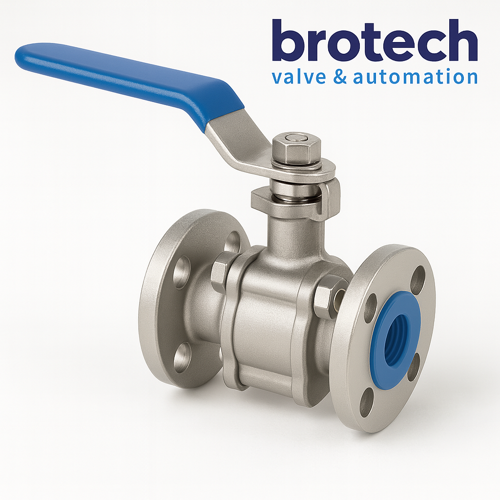 Brotech AISI 316 Kalite Paslanmaz Flanşlı Küresel Vana DN 80 (3”) – 2 Parçalı Tepe Flanşlı – Kollu